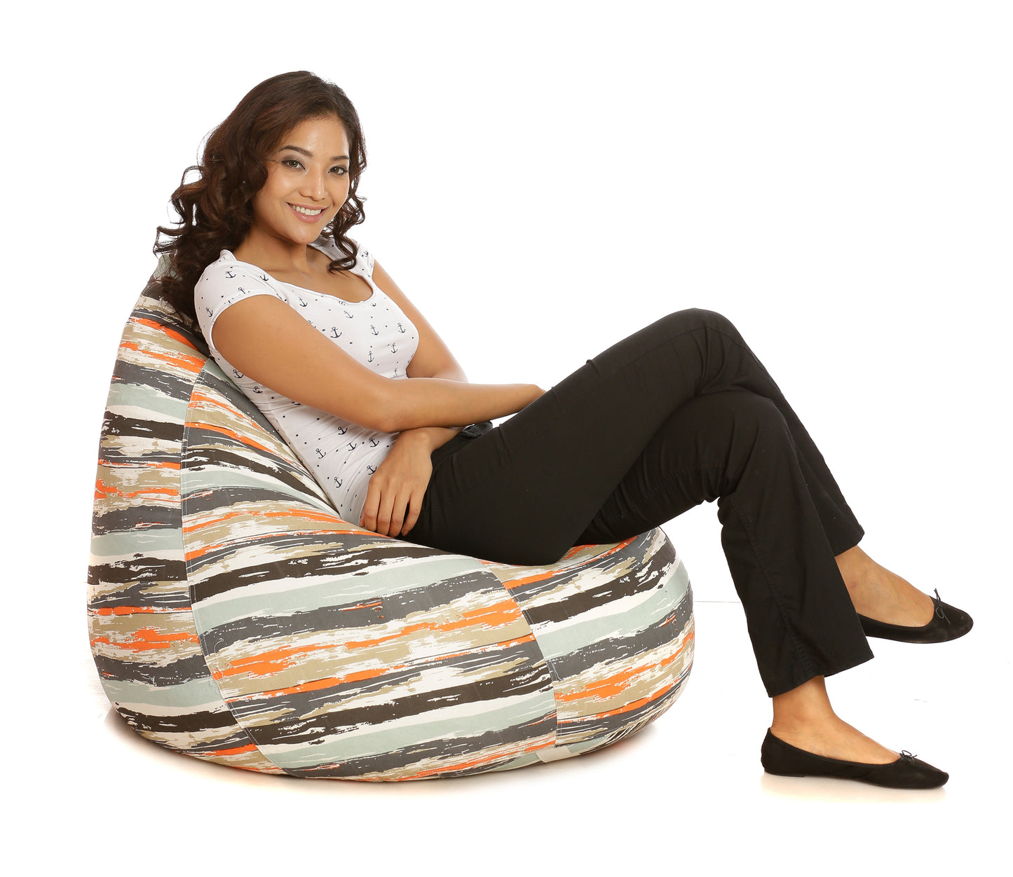 Style Homez Classic Cotton Canvas Stripes Printed Bean Bag XXL Size Filled with Beans Fillers