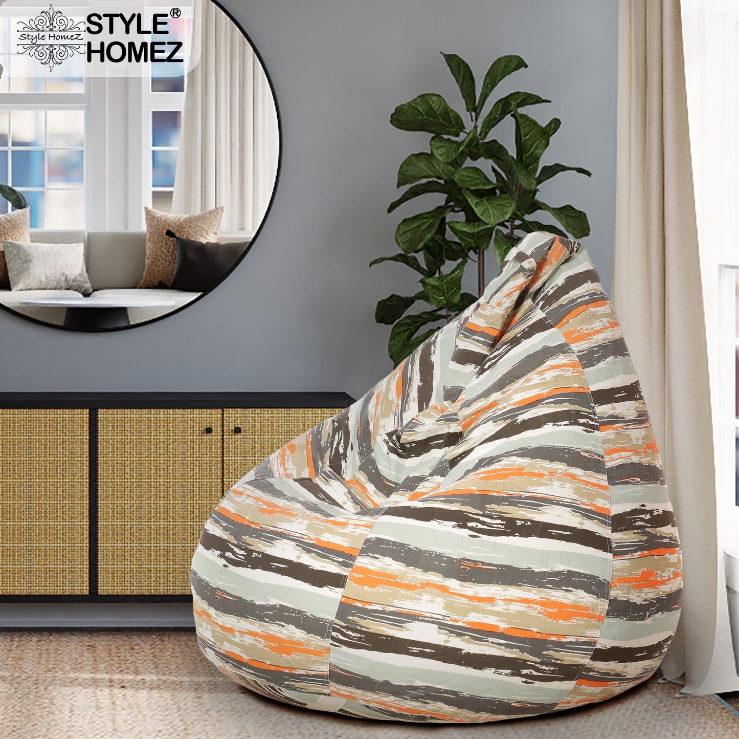Style Homez Classic Cotton Canvas Stripes Printed Bean Bag XXL Size Filled with Beans Fillers