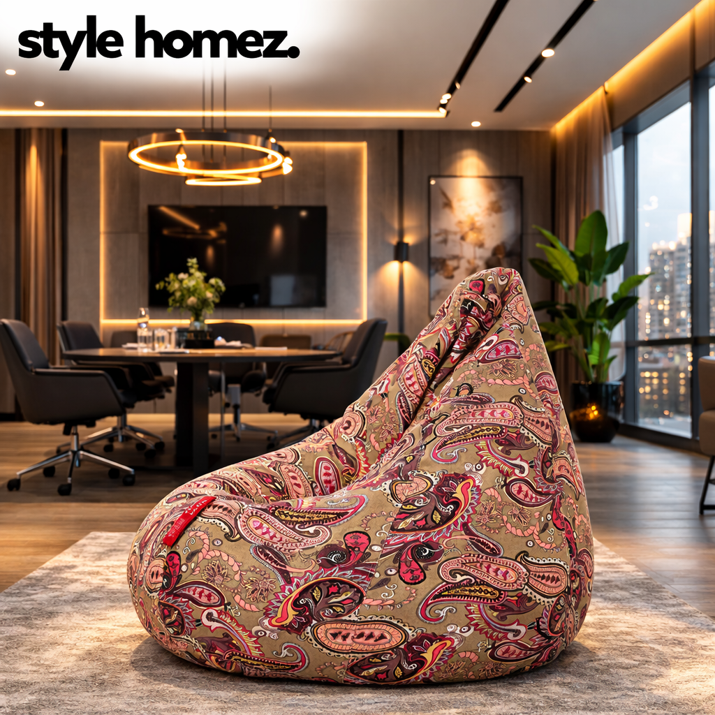 Style Homez Classic Cotton Canvas Paisley Printed Bean Bag XXL Size Filled with Beans Fillers
