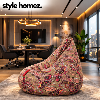 Style Homez Classic Cotton Canvas Paisley Printed Bean Bag XXL Size Filled with Beans Fillers