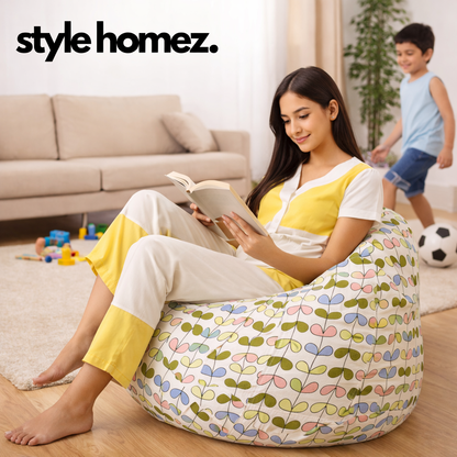 Style Homez Classic Cotton Canvas Abstract Printed Bean Bag XXL Size Filled with Beans Fillers