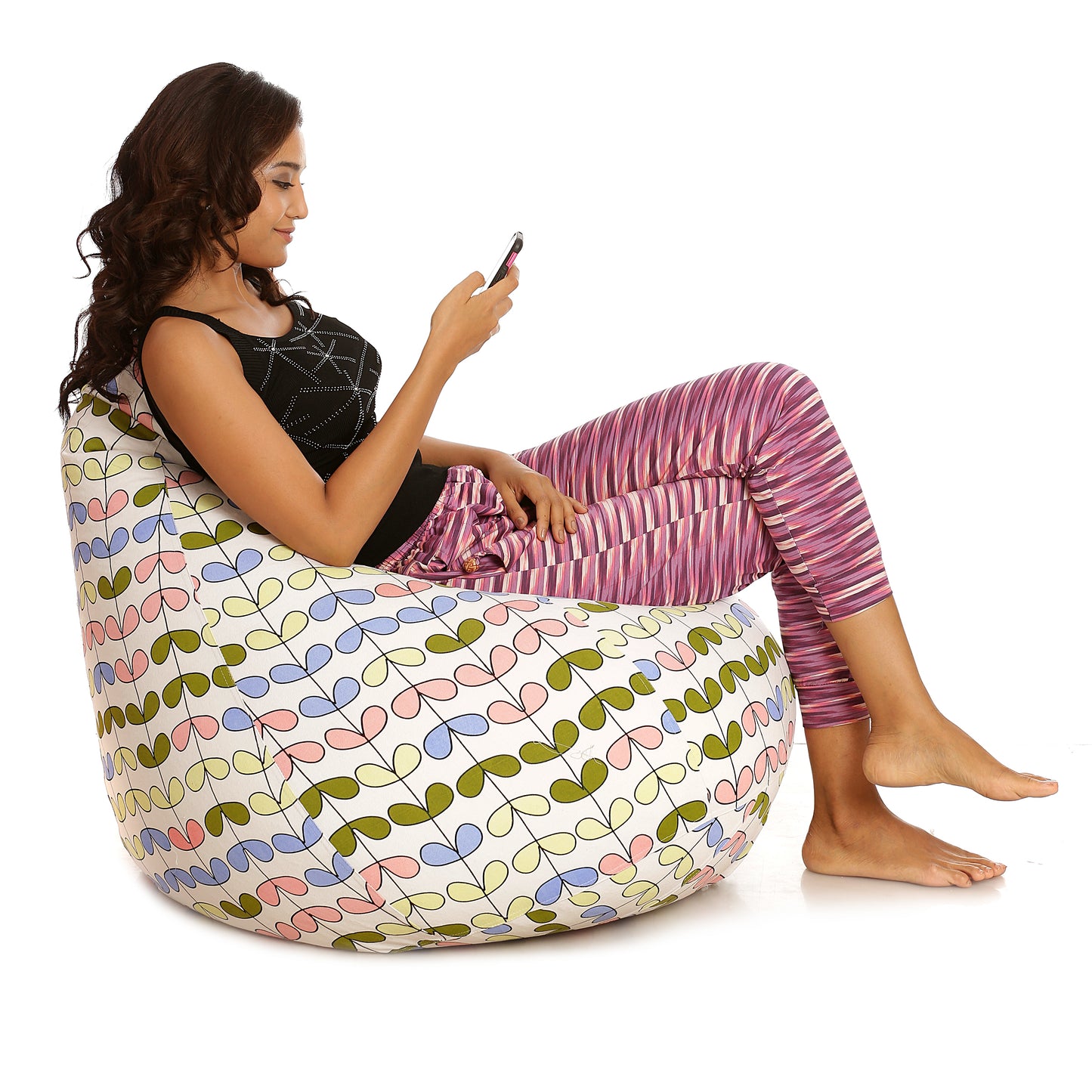 Style Homez Classic Cotton Canvas Abstract Printed Bean Bag XXL Size Filled with Beans Fillers