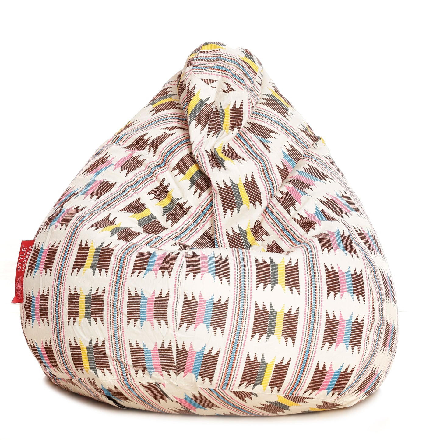 Style Homez Classic Cotton Canvas IKAT Printed Bean Bag XXL Size Filled with Beans Fillers
