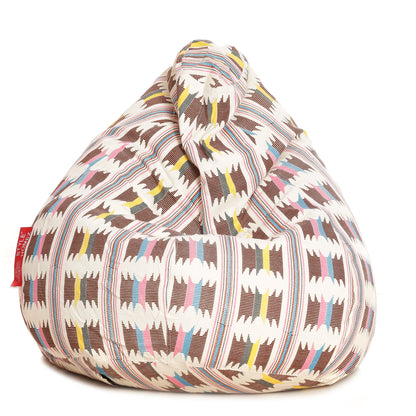 Style Homez Classic Cotton Canvas IKAT Printed Bean Bag XXL Size Filled with Beans Fillers