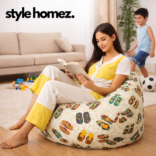Style Homez Classic Cotton Canvas Abstract Printed Bean Bag XXL Size Filled with Beans Fillersr