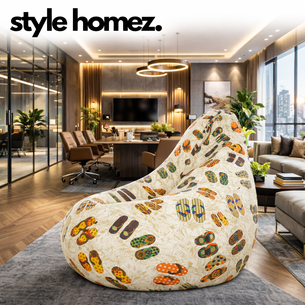 Style Homez Classic Cotton Canvas Abstract Printed Bean Bag XXL Size Filled with Beans Fillersr