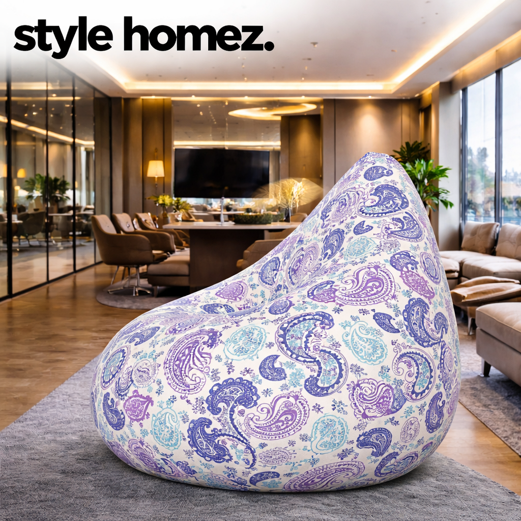 Style Homez Classic Cotton Canvas Paisley Printed Bean BagXXL Size Filled with Beans Fillers