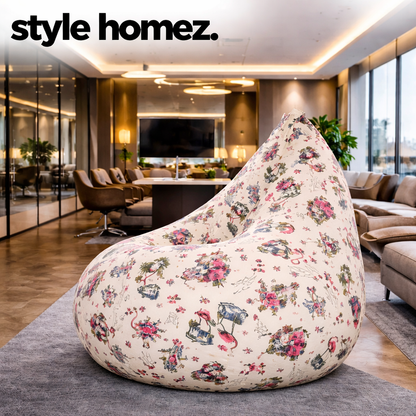 Style Homez Classic Cotton Canvas Abstract Printed Bean Bag XXL Size Filled with Beans Fillers