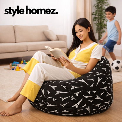 Style Homez Classic Cotton Canvas Abstract Printed Bean Bag XXL Size Filled with Beans Fillers