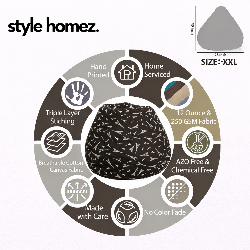 Style Homez Classic Cotton Canvas Abstract Printed Bean Bag XXL Size Filled with Beans Fillers