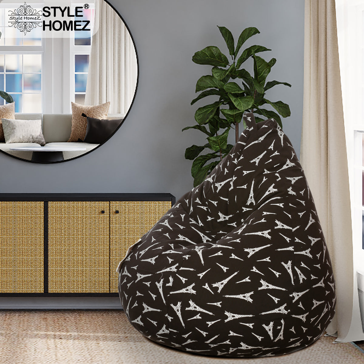 Style Homez Classic Cotton Canvas Abstract Printed Bean Bag XXL Size Filled with Beans Fillers