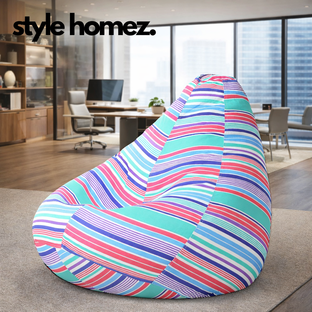 Style Homez Classic Cotton Canvas Stripes Printed Bean Bag XXXL Size Filled with Bean Refill Fillers