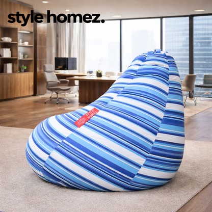 Style Homez Classic Cotton Canvas Stripes Printed Bean Bag XXXL Size Filled with Bean Refill Fillers