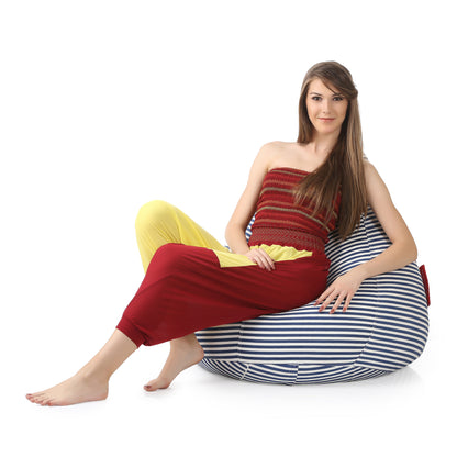 Style Homez Classic Cotton Canvas Stripes Printed Bean Bag XXXL Size Filled with Bean Refill Fillers