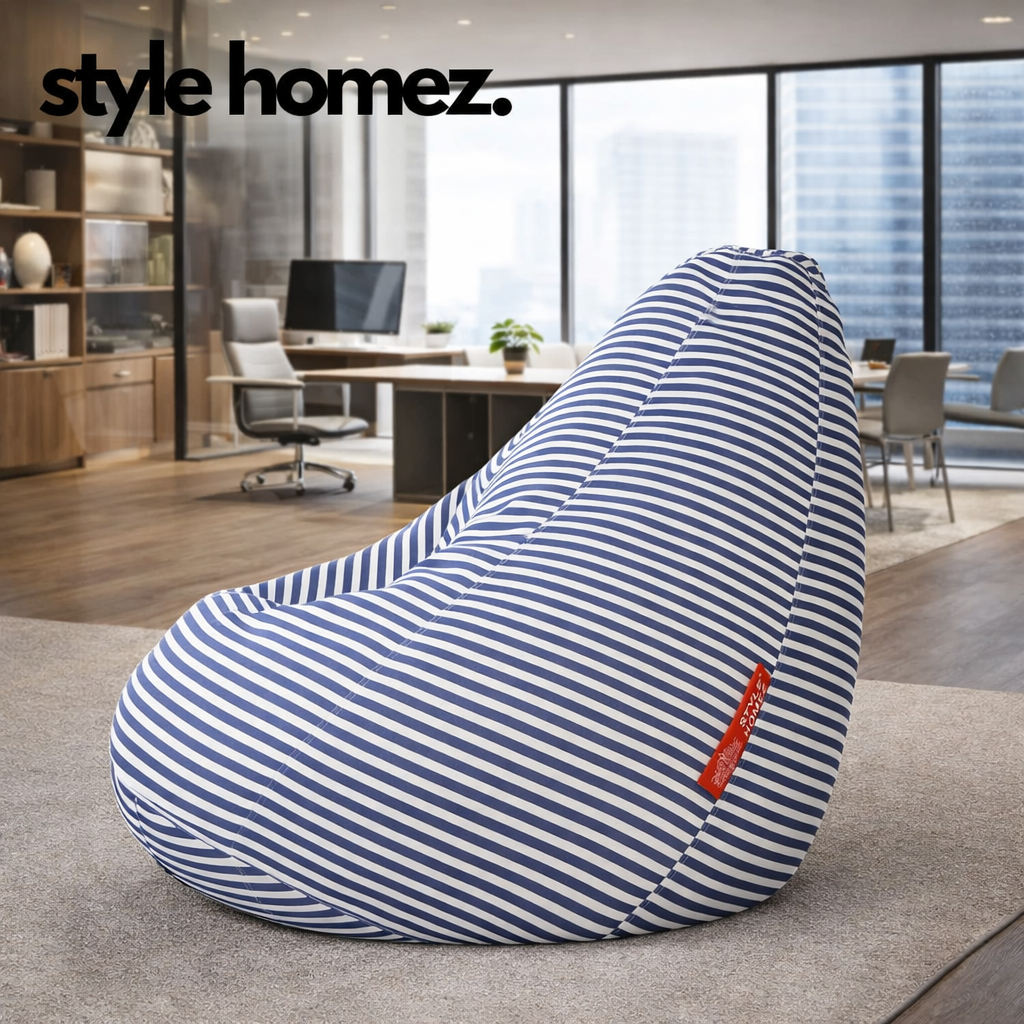 Style Homez Classic Cotton Canvas Stripes Printed Bean Bag XXXL Size Filled with Bean Refill Fillers