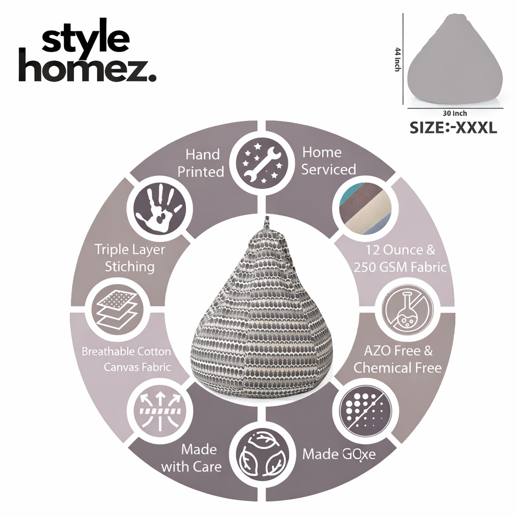 Style Homez Classic Cotton Canvas Polka Dots Printed Bean Bag XXXL  Size Filled with Bean Refill Fillers