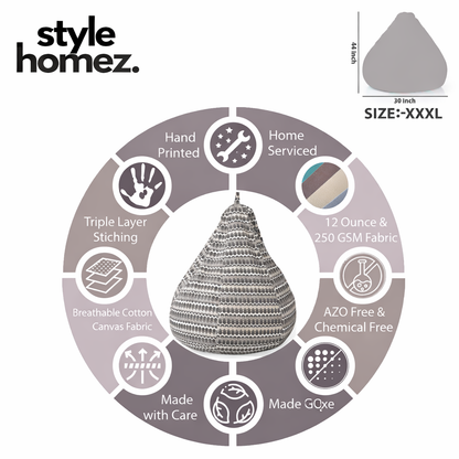 Style Homez Classic Cotton Canvas Polka Dots Printed Bean Bag XXXL  Size Filled with Bean Refill Fillers