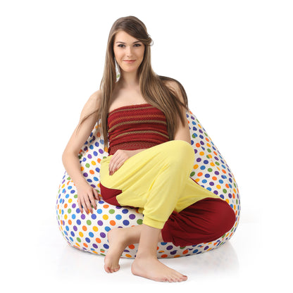 Style Homez Classic Cotton Canvas Polka Dots Printed Bean Bag XXXL  Size Filled with Bean Refill Fillers
