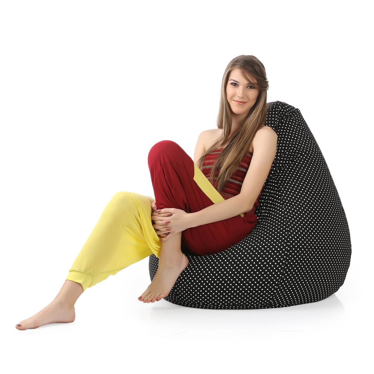 Style Homez Classic Cotton Canvas Polka Dots Printed Bean Bag XXXL  Size Filled with Bean Refill Fillers