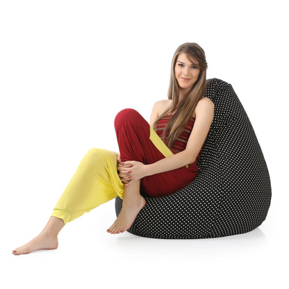 Style Homez Classic Cotton Canvas Polka Dots Printed Bean Bag XXXL  Size Filled with Bean Refill Fillers