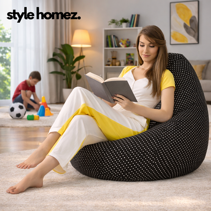 Style Homez Classic Cotton Canvas Polka Dots Printed Bean Bag XXXL  Size Filled with Bean Refill Fillers