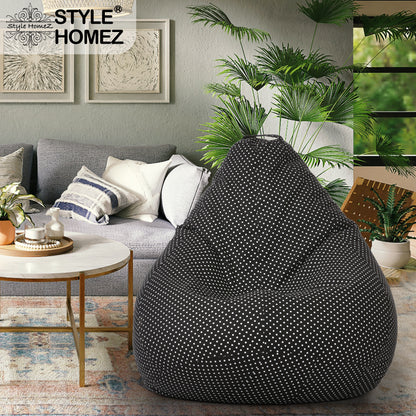 Style Homez Classic Cotton Canvas Polka Dots Printed Bean Bag XXXL  Size Filled with Bean Refill Fillers
