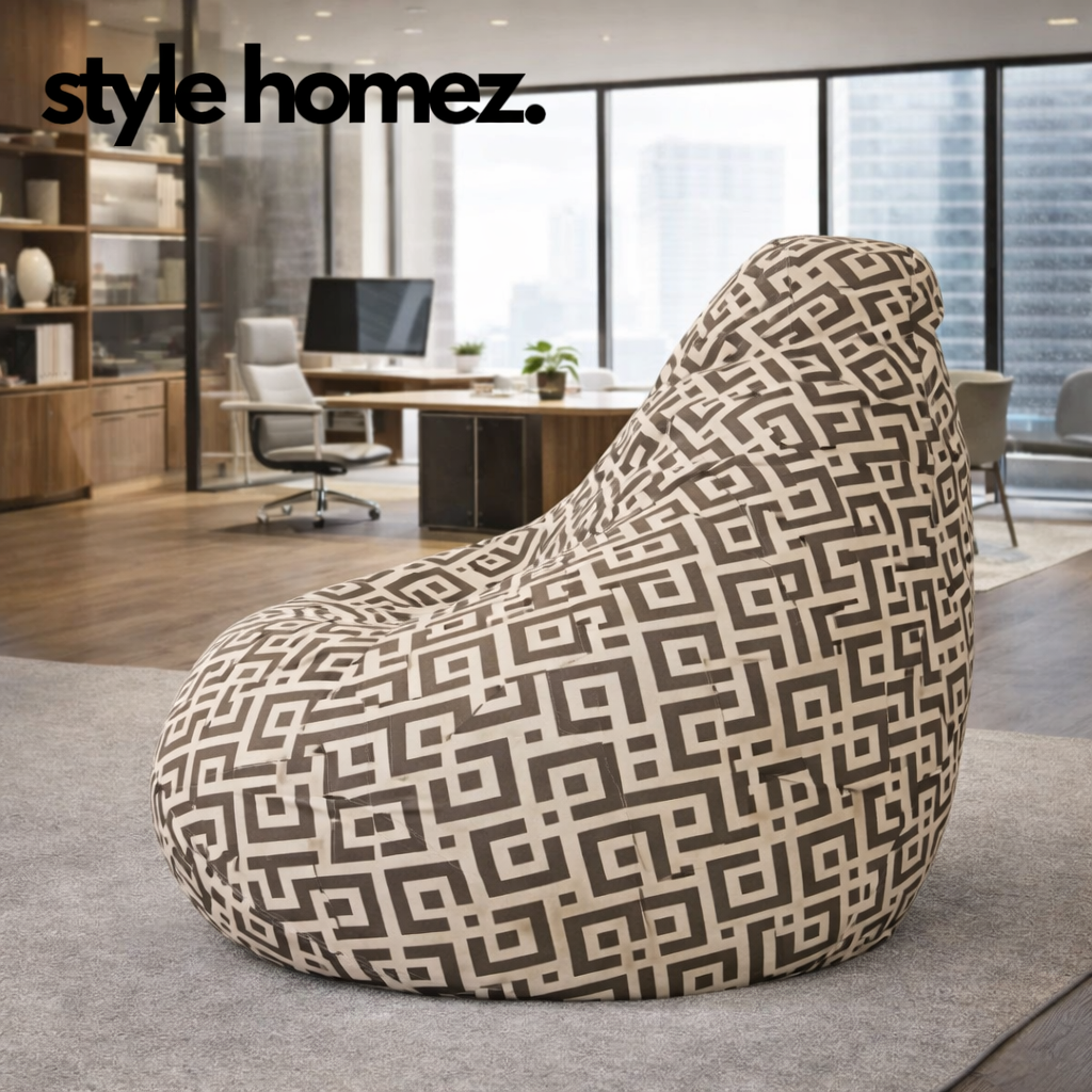 Style Homez Classic Cotton Canvas Geometric Printed Bean Bag XXXL Size Filled with Bean Refill Fillers