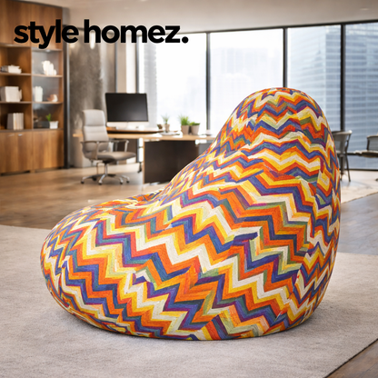 Style Homez Classic Cotton Canvas Geometric Printed Bean Bag XXXL Size Filled with Bean Refill Fillers