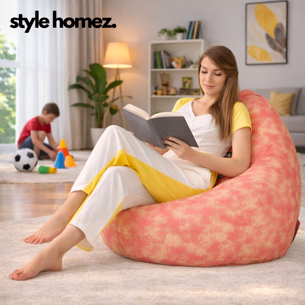 Style Homez Classic Cotton Canvas Abstract Printed Bean Bag XXXL Size Filled with Bean Refill Fillers