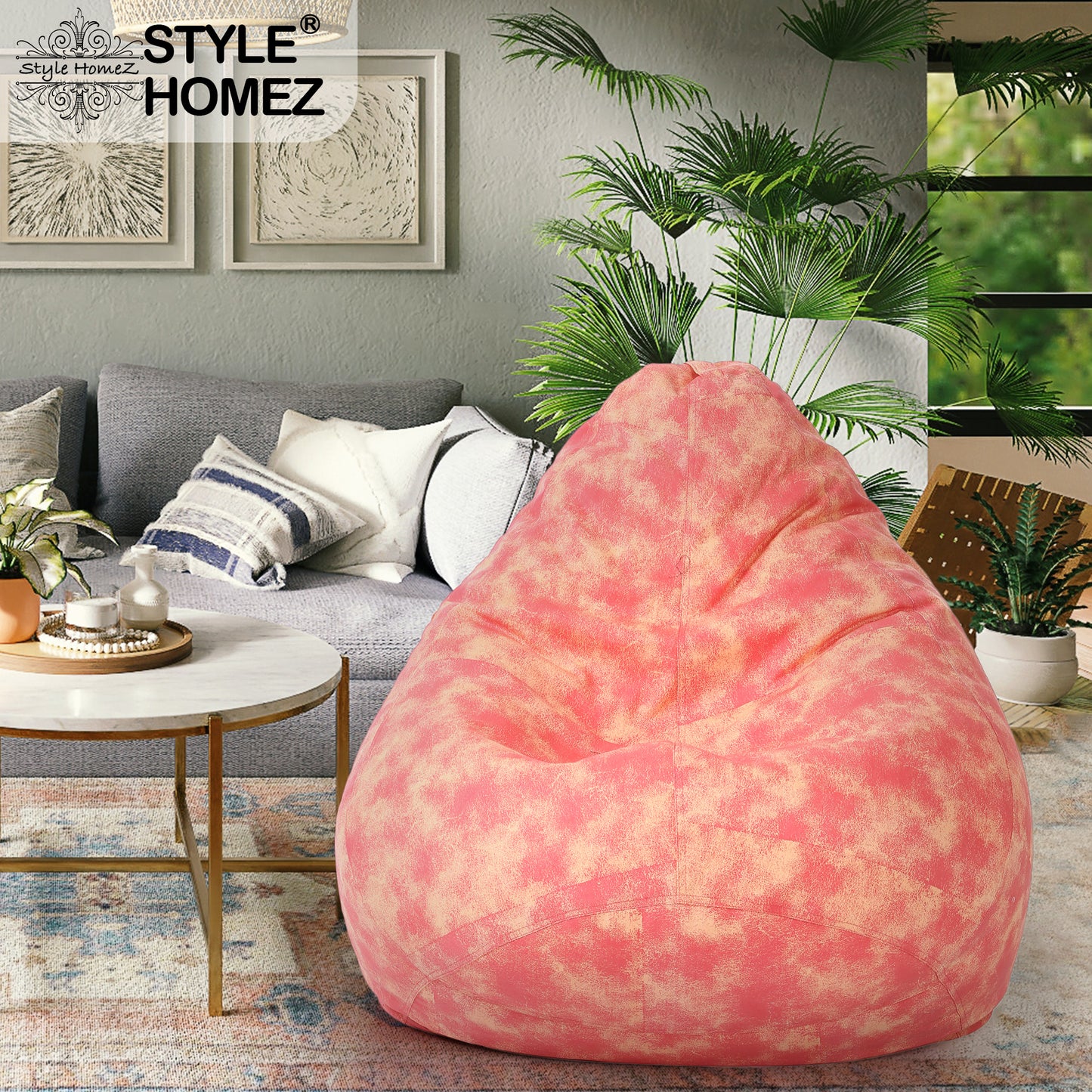 Style Homez Classic Cotton Canvas Abstract Printed Bean Bag XXXL Size Filled with Bean Refill Fillers
