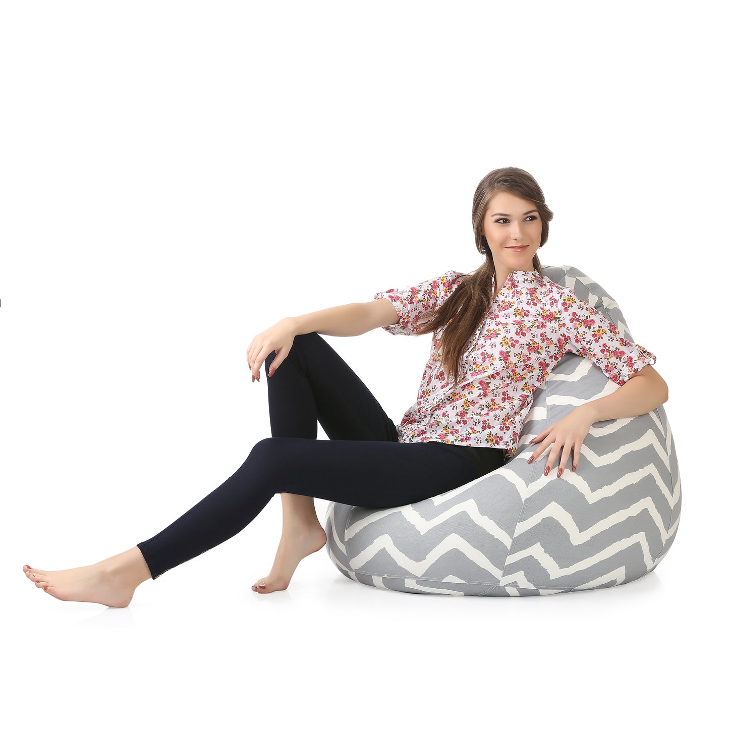 Style Homez Classic Cotton Canvas Stripes Printed Bean Bag XXXL Size Filled with Bean Refill Fillers