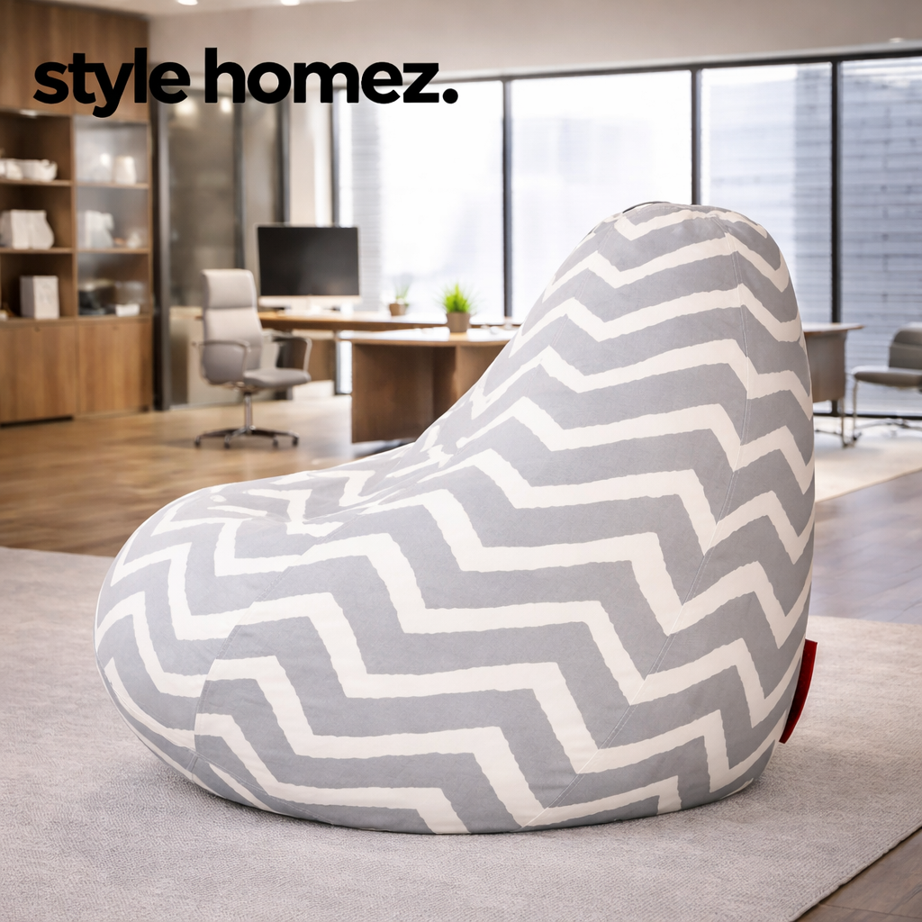Style Homez Classic Cotton Canvas Stripes Printed Bean Bag XXXL Size Filled with Bean Refill Fillers
