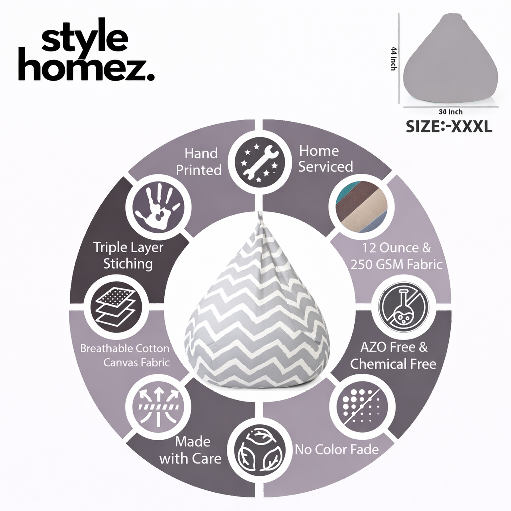 Style Homez Classic Cotton Canvas Stripes Printed Bean Bag XXXL Size Filled with Bean Refill Fillers