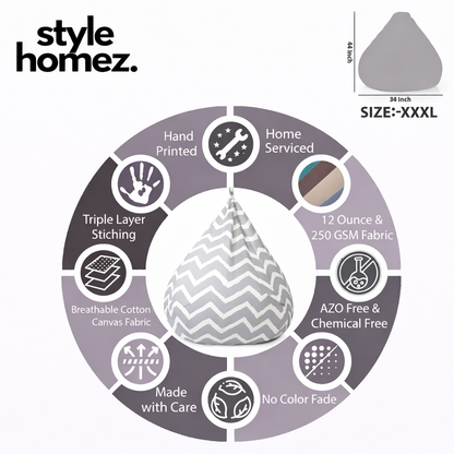Style Homez Classic Cotton Canvas Stripes Printed Bean Bag XXXL Size Filled with Bean Refill Fillers
