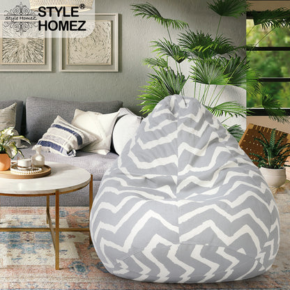 Style Homez Classic Cotton Canvas Stripes Printed Bean Bag XXXL Size Filled with Bean Refill Fillers