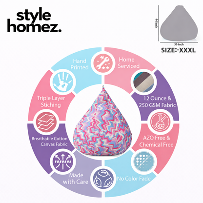 Style Homez Classic Cotton Canvas Geometric Printed Bean Bag XXXL Size Filled with Bean Refill Fillers