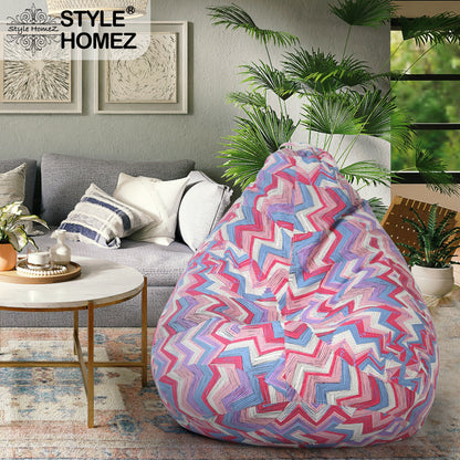Style Homez Classic Cotton Canvas Geometric Printed Bean Bag XXXL Size Filled with Bean Refill Fillers