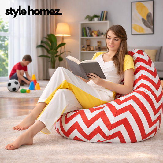 Style Homez Classic Cotton Canvas Stripes Printed Bean Bag XXXL Size Filled with Bean Refill Fillers