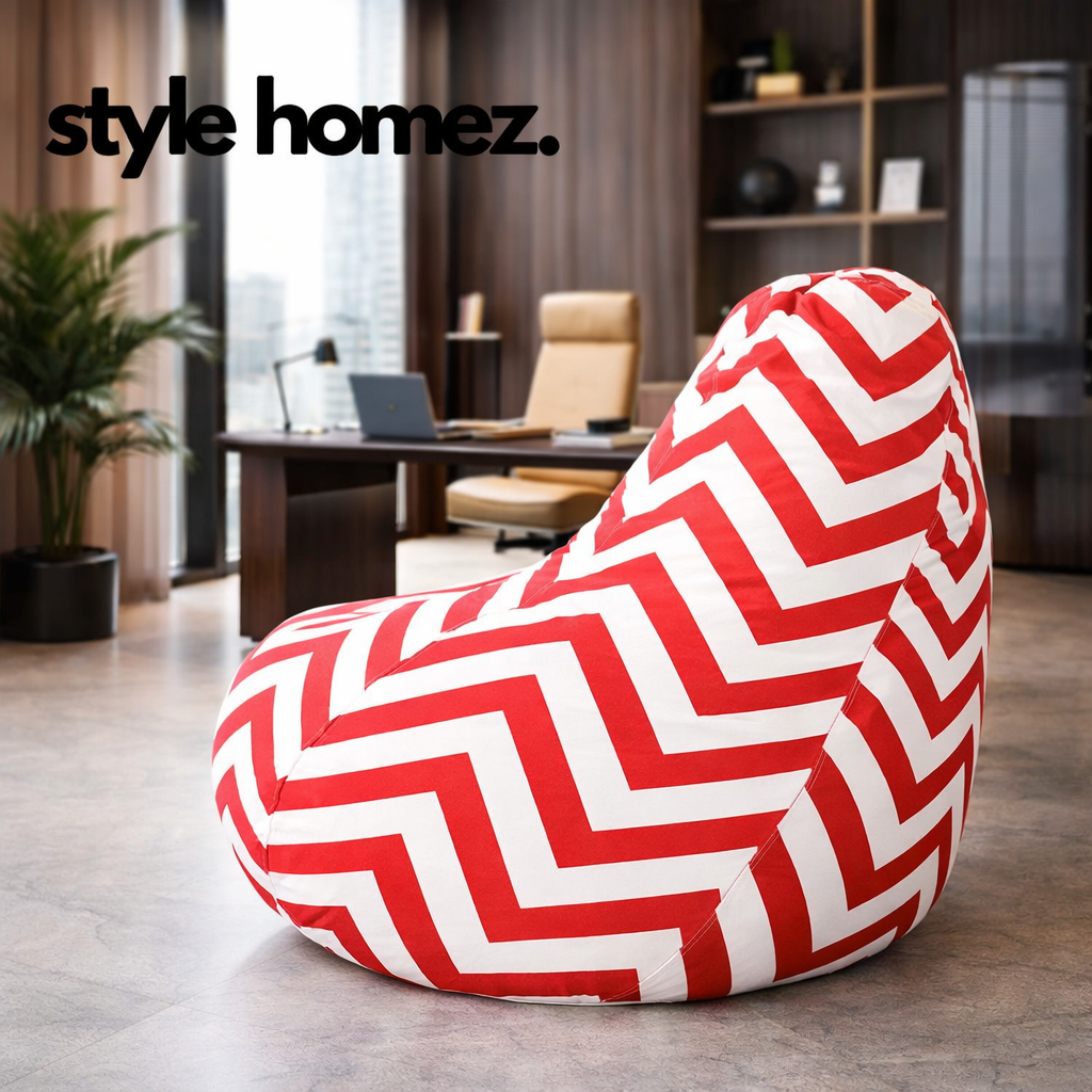 Style Homez Classic Cotton Canvas Stripes Printed Bean Bag XXXL Size Filled with Bean Refill Fillers