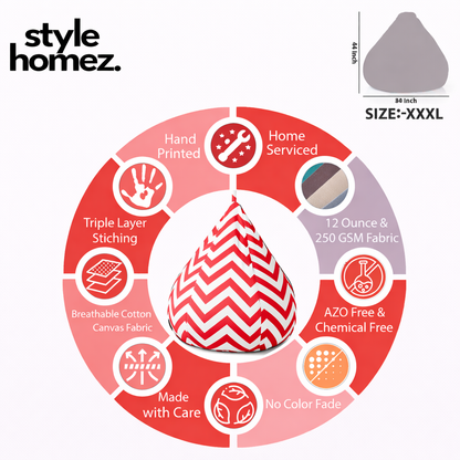 Style Homez Classic Cotton Canvas Stripes Printed Bean Bag XXXL Size Filled with Bean Refill Fillers