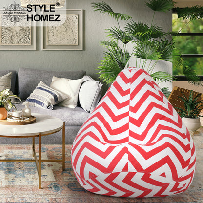 Style Homez Classic Cotton Canvas Stripes Printed Bean Bag XXXL Size Filled with Bean Refill Fillers