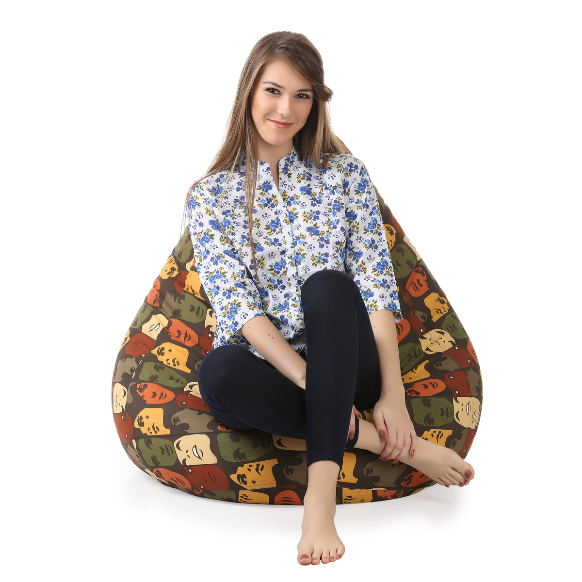 Style Homez Classic Cotton Canvas Abstract Printed Bean Bag XXXL Size Filled with Bean Refill Fillers