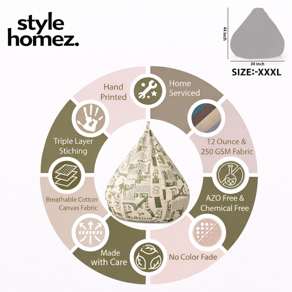 Style Homez Classic Cotton Canvas Abstract Printed Bean Bag XXXL Size Filled with Bean Refill Fillers