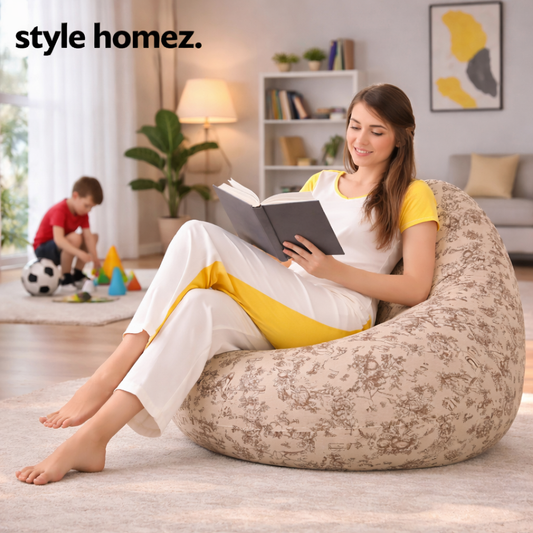 Style Homez Classic Cotton Canvas Abstract Printed Bean Bag XXXL Size Filled with Bean Refill Fillers