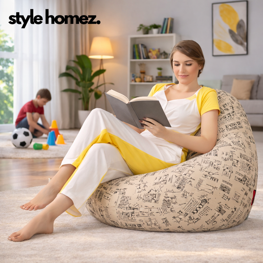 Style Homez Classic Cotton Canvas Abstract Printed Bean Bag XXXL Size Filled with Bean Refill Fillers