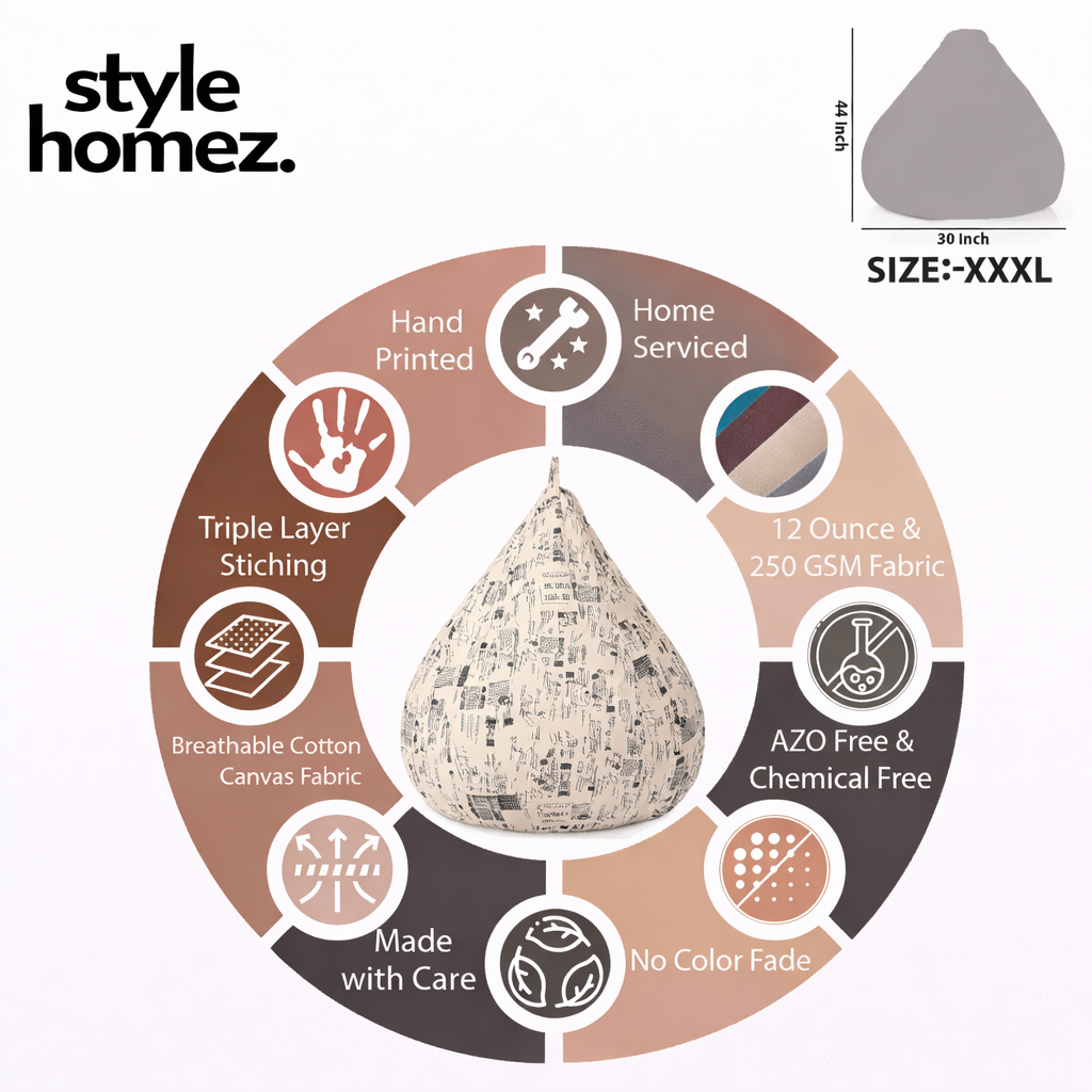 Style Homez Classic Cotton Canvas Abstract Printed Bean Bag XXXL Size Filled with Bean Refill Fillers