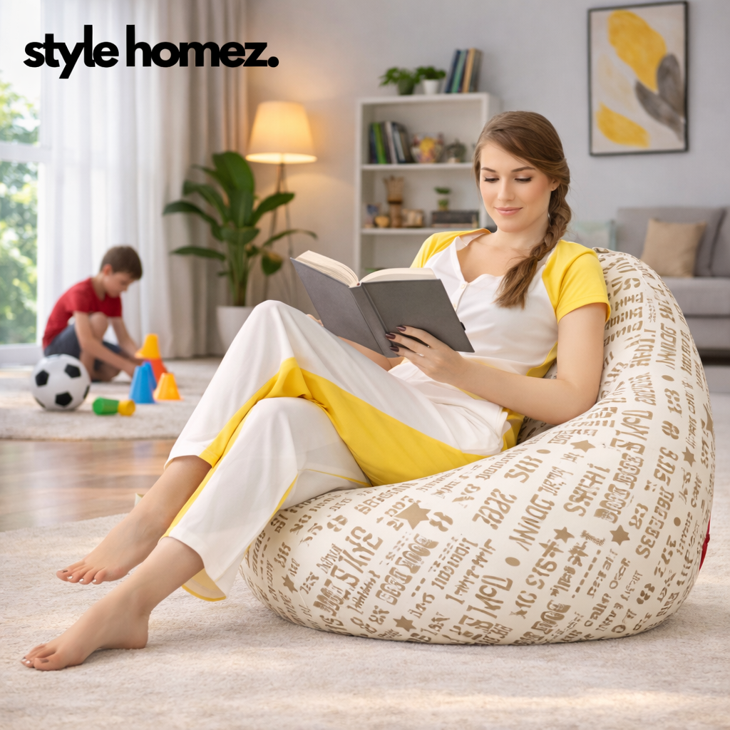 Style Homez Classic Cotton Canvas Abstract Printed Bean Bag XXXL Size Filled with Bean Refill Fillers