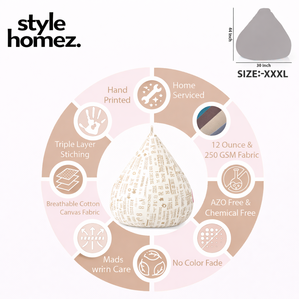Style Homez Classic Cotton Canvas Abstract Printed Bean Bag XXXL Size Filled with Bean Refill Fillers