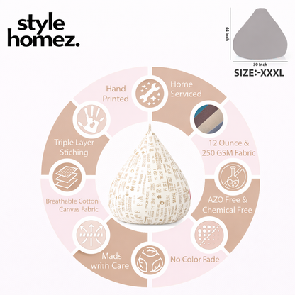 Style Homez Classic Cotton Canvas Abstract Printed Bean Bag XXXL Size Filled with Bean Refill Fillers