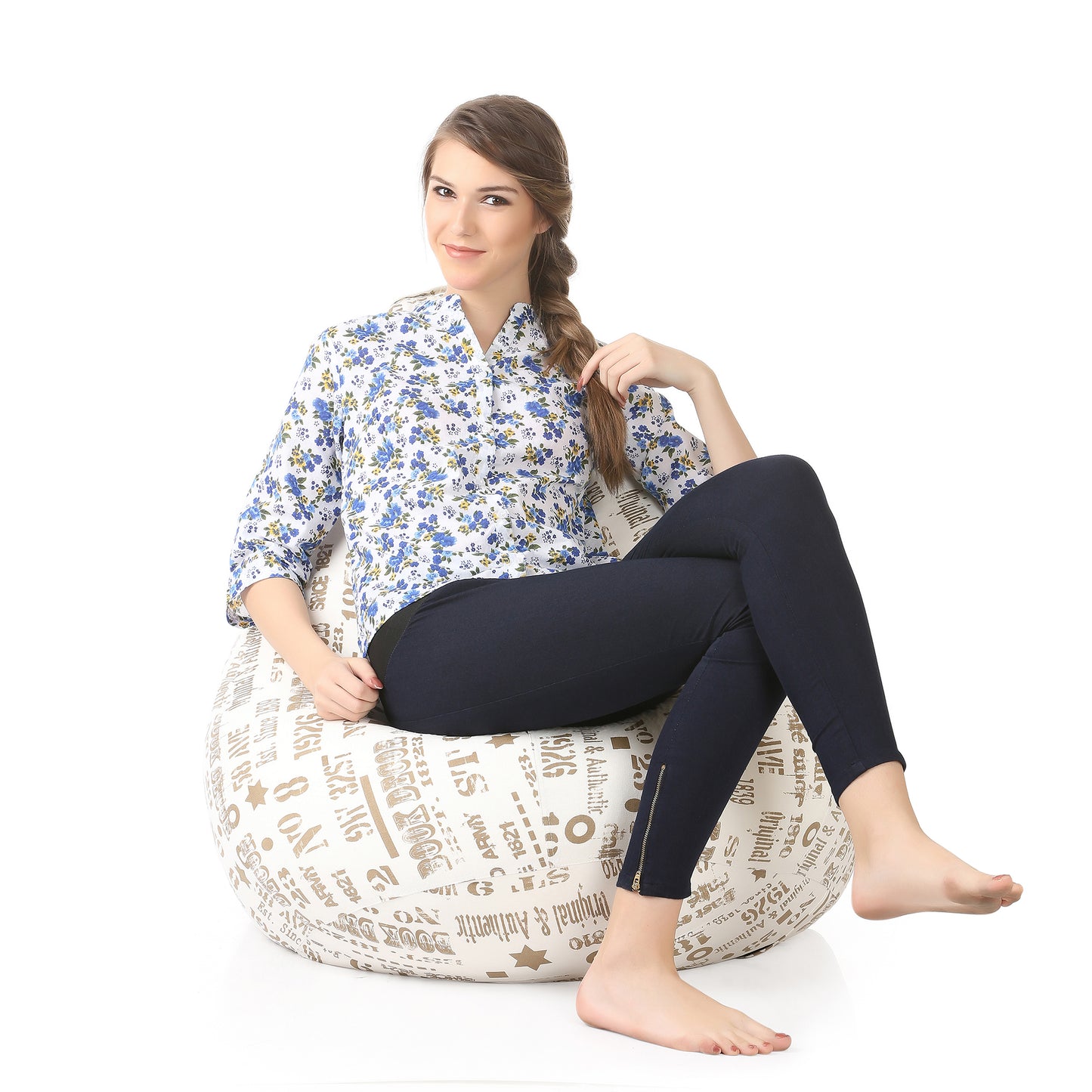 Style Homez Classic Cotton Canvas Abstract Printed Bean Bag XXXL Size Filled with Bean Refill Fillers